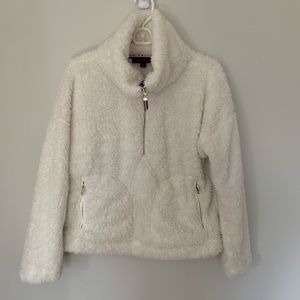 Tommy Hilfiger White Fuzzy Quarter-Zip Sweater